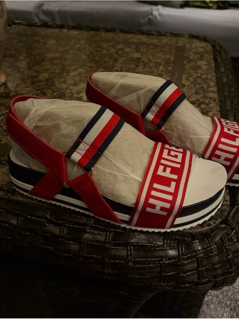 Tommy Hilfiger Red, White & Navy Platform Slingback Sandals